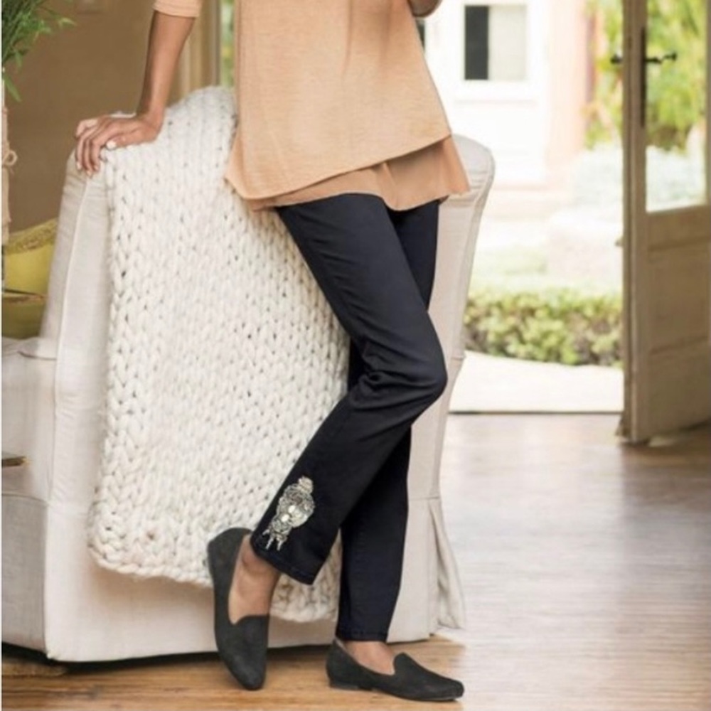 Soft Surroundings Olive Green Embellished Pull On Pants Size Medium